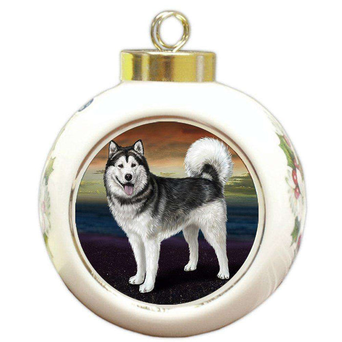 Alaskan Malamute Dog Round Ball Christmas Ornament