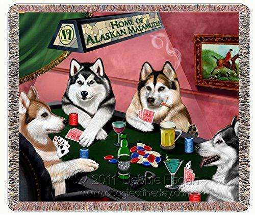Alaskan Malamute Dogs Playing Poker Woven Throw Blanket 54 x 38
