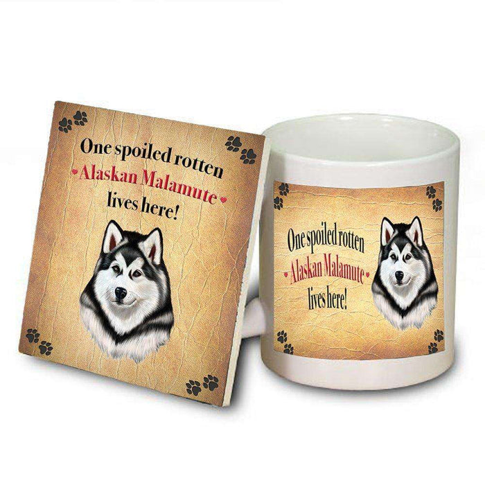 Alaskan Malamute Spoiled Rotten Dog Coaster and Mug Combo Gift Set