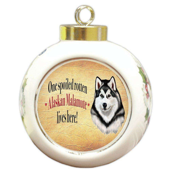 Alaskan Malamute Spoiled Rotten Dog Round Ceramic Christmas Ornament