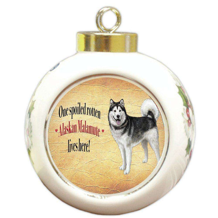 Alaskan Malamute Spoiled Rotten Dog Round Ceramic Christmas Ornament