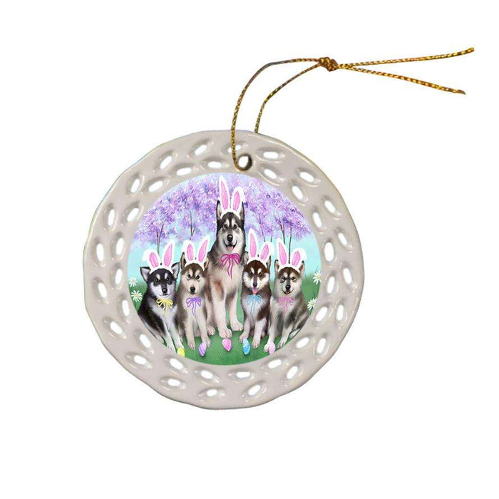 Alaskan Malamutes Dog Easter Holiday Ceramic Doily Ornament DPOR49124