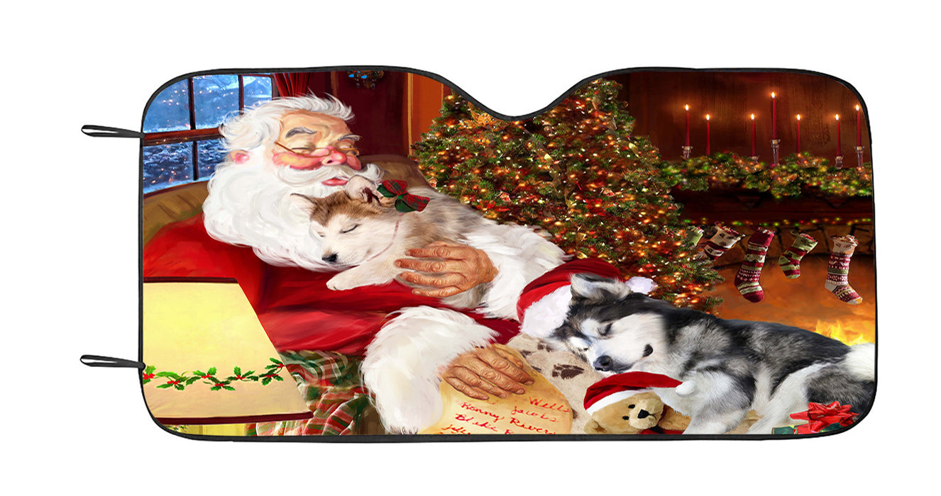 Santa Sleeping with Alaskan Malamute Dogs Car Sun Shade