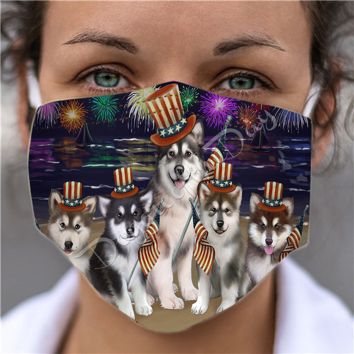 4th of July Independence Day Alaskan Malamute Dogs Face Mask FM49364