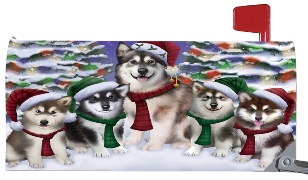 Magnetic Mailbox Cover Alaskan Malamutes Dog Christmas Family Portrait in Holiday Scenic Background MBC48186