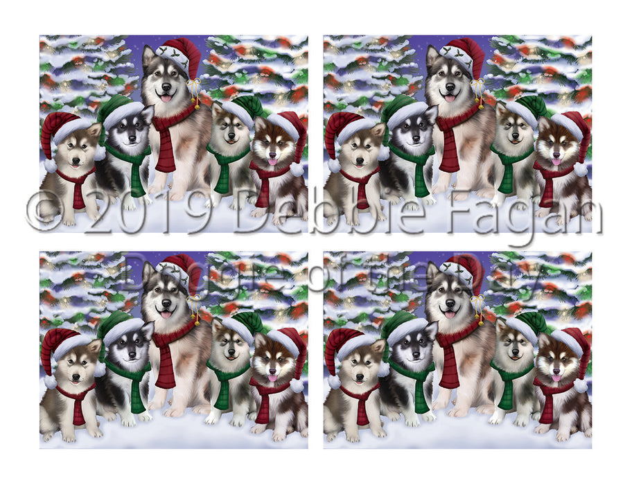 Alaskan Malamute Dogs Christmas Family Portrait in Holiday Scenic Background Placemat