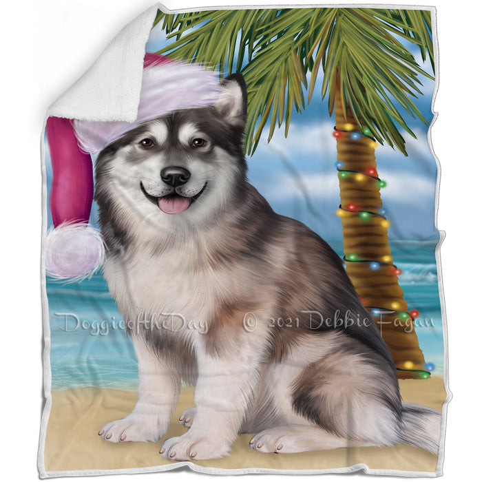 Summertime Happy Holidays Christmas Alaskan Malamute Dog on Tropical Island Beach Blanket D136