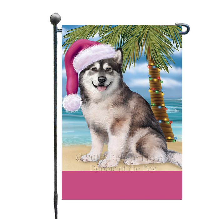 Personalized Summertime Happy Holidays Christmas Alaskan Malamute Dog on Tropical Island Beach  Custom Garden Flags GFLG-DOTD-A60366