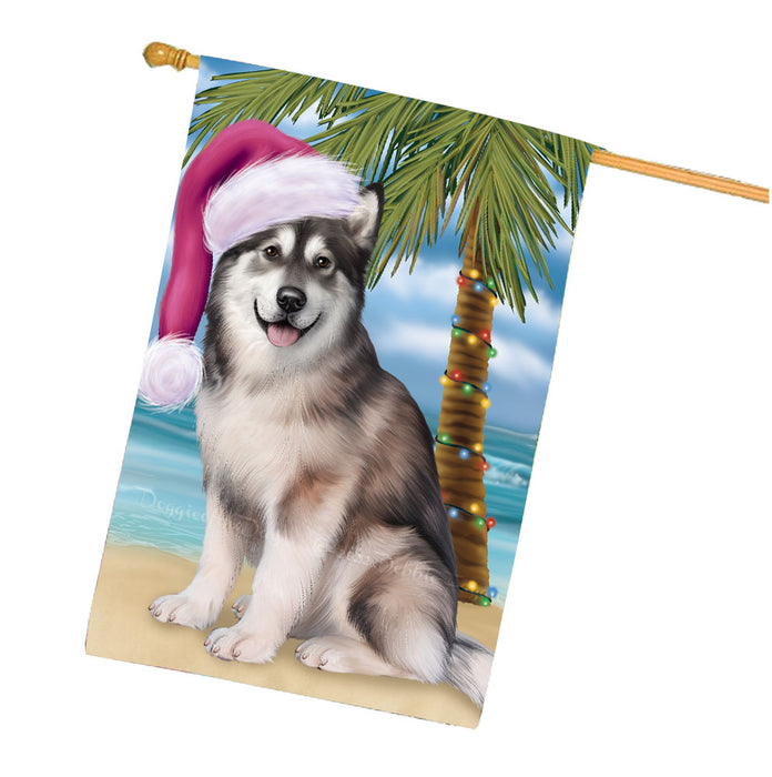 Christmas Summertime Beach Alaskan Malamute Dog House Flag Outdoor Decorative Double Sided Pet Portrait Weather Resistant Premium Quality Animal Printed Home Decorative Flags 100% Polyester FLG68636