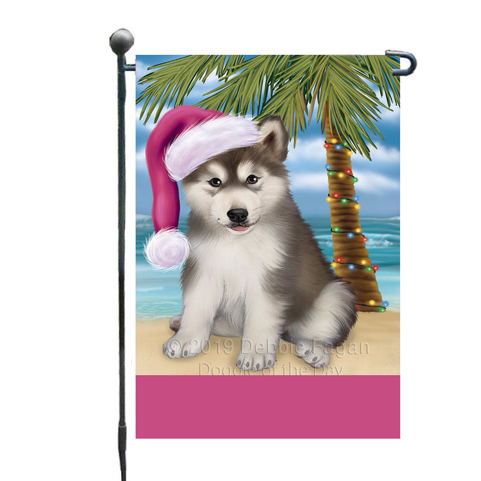Personalized Summertime Happy Holidays Christmas Alaskan Malamute Dog on Tropical Island Beach  Custom Garden Flags GFLG-DOTD-A60367