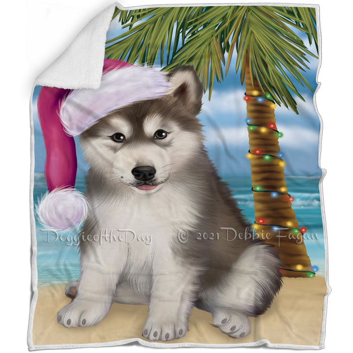 Summertime Happy Holidays Christmas Alaskan Malamute Dog on Tropical Island Beach Blanket D137