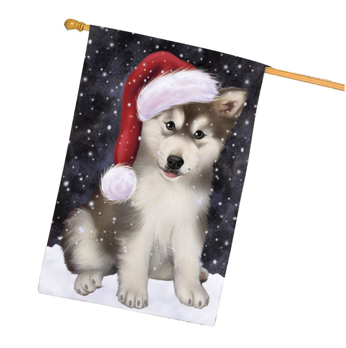 Christmas Let it Snow Alaskan Malamute Dog House Flag Outdoor Decorative Double Sided Pet Portrait Weather Resistant Premium Quality Animal Printed Home Decorative Flags 100% Polyester FLG67894