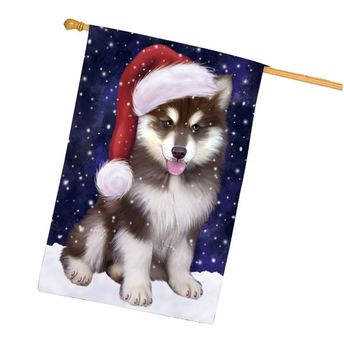 Christmas Let it Snow Alaskan Malamute Dog House Flag Outdoor Decorative Double Sided Pet Portrait Weather Resistant Premium Quality Animal Printed Home Decorative Flags 100% Polyester FLG67895