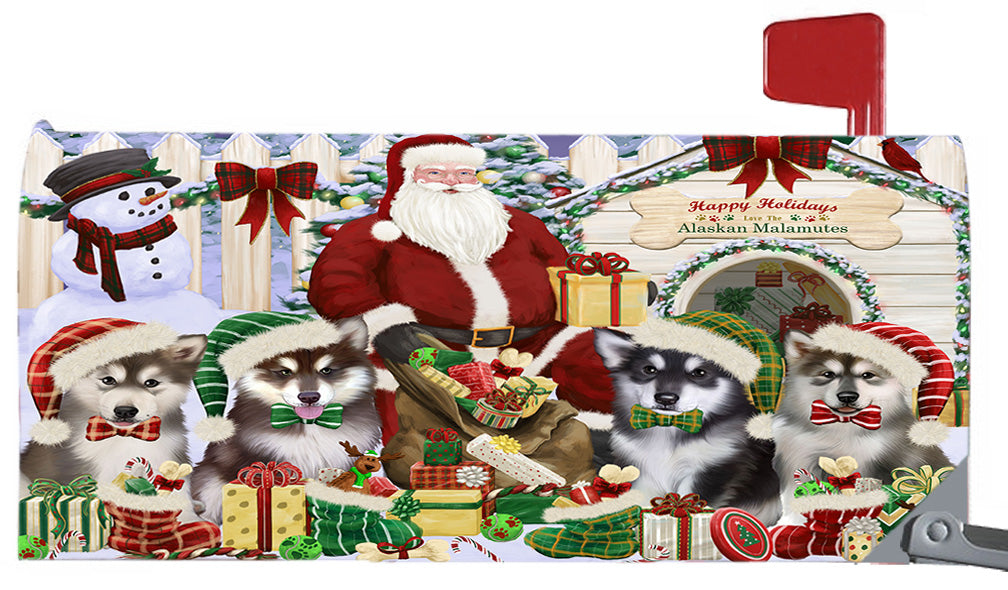 Happy Holidays Christmas Alaskan Malamute Dogs House Gathering 6.5 x 19 Inches Magnetic Mailbox Cover Post Box Cover Wraps Garden Yard Décor MBC48776