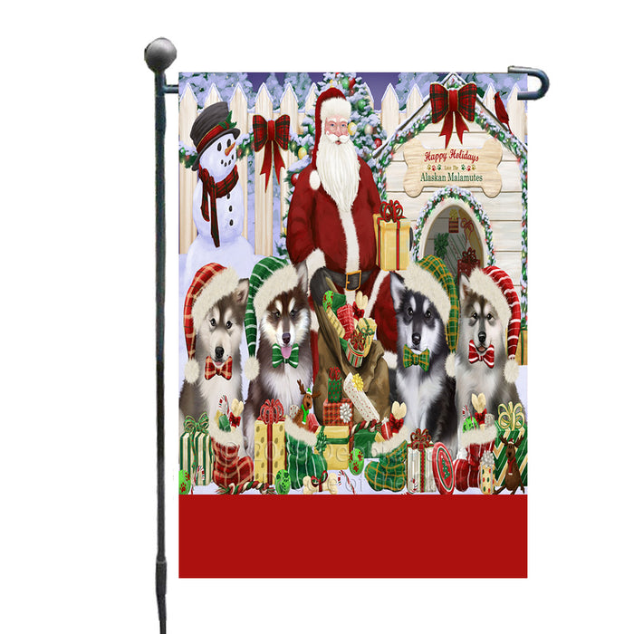 Personalized Happy Holidays Christmas Alaskan Malamute Dogs House Gathering Custom Garden Flags GFLG-DOTD-A58487
