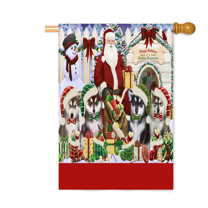 Personalized Happy Holidays Christmas Alaskan Malamute Dogs House Gathering Custom House Flag FLG-DOTD-A58543