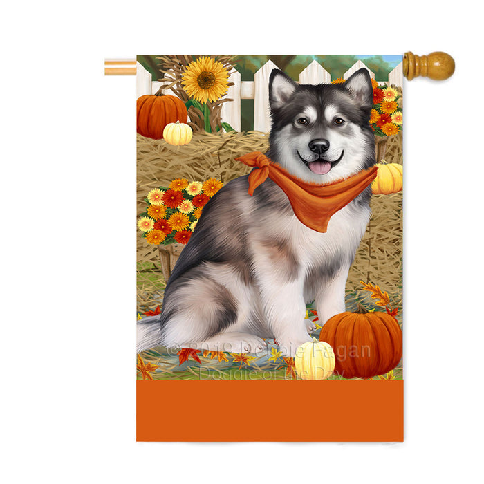 Personalized Fall Autumn Greeting Alaskan Malamute Dog with Pumpkins Custom House Flag FLG-DOTD-A61810