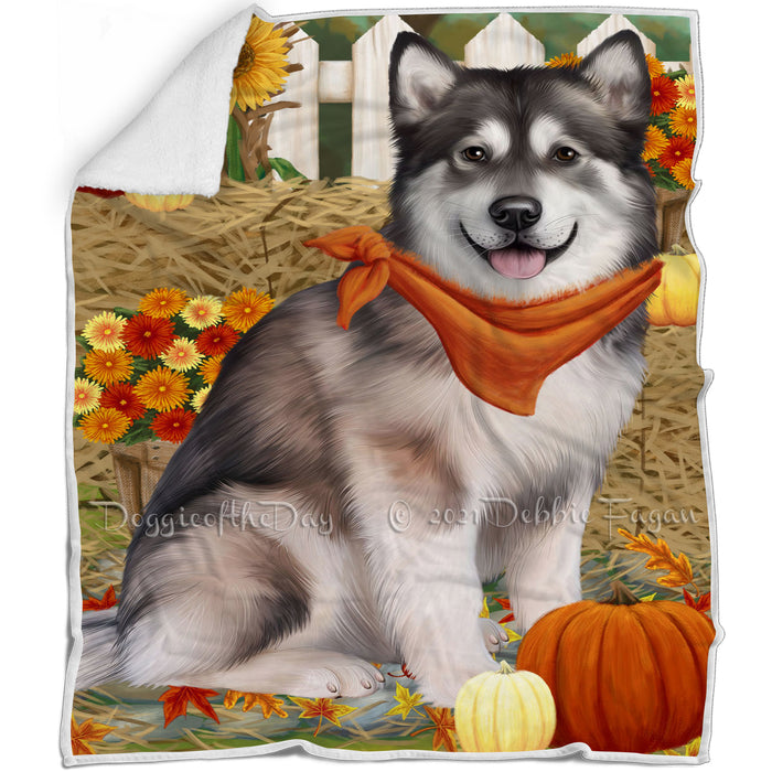 Fall Autumn Greeting Alaskan Malamute Dog with Pumpkins Blanket BLNKT72012