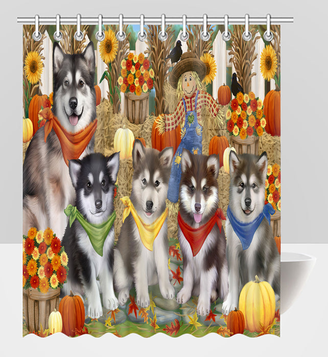 Fall Festive Harvest Time Gathering Alaskan Malamute Dogs Shower Curtain