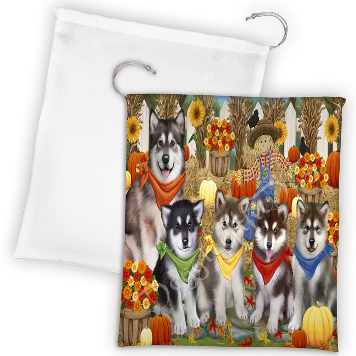 Fall Festive Harvest Time Gathering Alaskan Malamute Dogs Drawstring Laundry or Gift Bag LGB48363