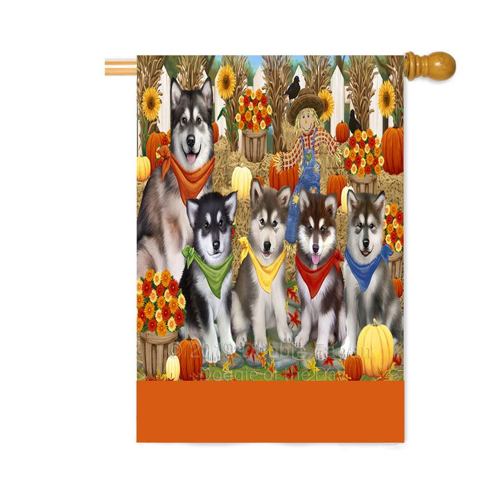 Personalized Fall Festive Gathering Alaskan Malamute Dogs with Pumpkins Custom House Flag FLG-DOTD-A61811