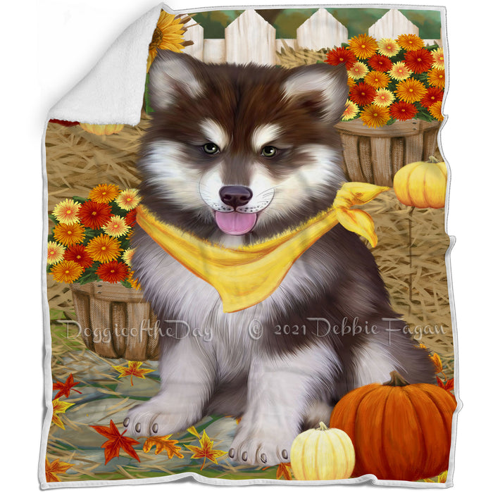 Fall Autumn Greeting Alaskan Malamute Dog with Pumpkins Blanket BLNKT72021