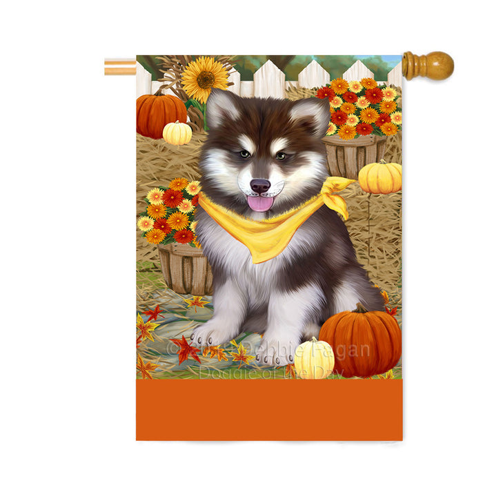Personalized Fall Autumn Greeting Alaskan Malamute Dog with Pumpkins Custom House Flag FLG-DOTD-A61812