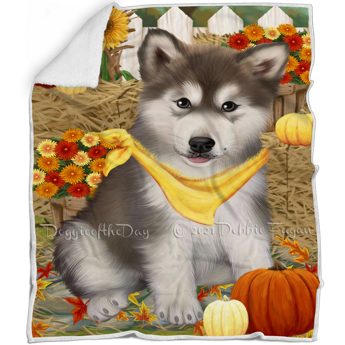 Fall Autumn Greeting Alaskan Malamute Dog with Pumpkins Blanket BLNKT72030