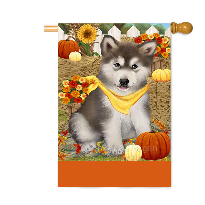 Personalized Fall Autumn Greeting Alaskan Malamute Dog with Pumpkins Custom House Flag FLG-DOTD-A61813
