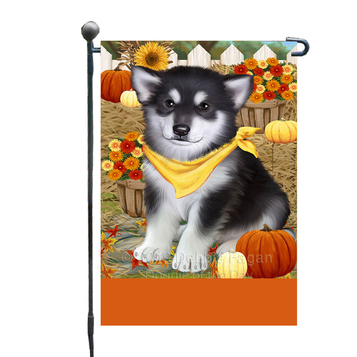 Personalized Fall Autumn Greeting Alaskan Malamute Dog with Pumpkins Custom Garden Flags GFLG-DOTD-A61758