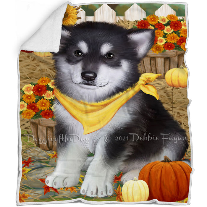 Fall Autumn Greeting Alaskan Malamute Dog with Pumpkins Blanket BLNKT72039