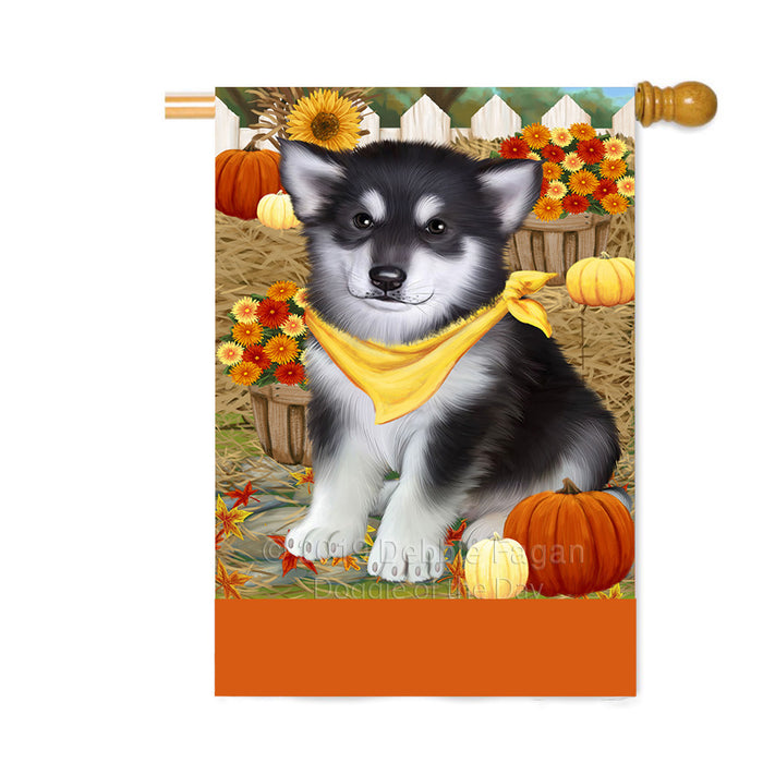Personalized Fall Autumn Greeting Alaskan Malamute Dog with Pumpkins Custom House Flag FLG-DOTD-A61814