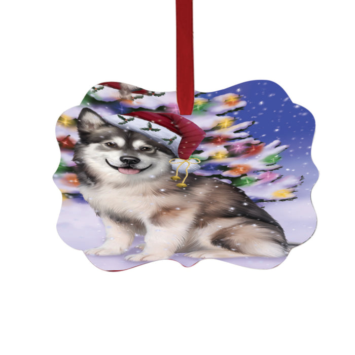 Winterland Wonderland Alaskan Malamute Dog In Christmas Holiday Scenic Background Double-Sided Photo Benelux Christmas Ornament LOR49484