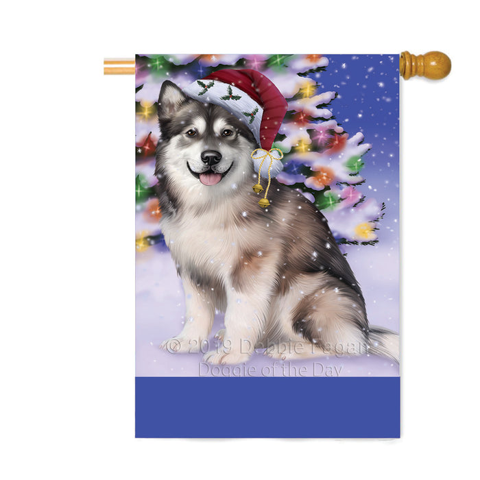 Personalized Winterland Wonderland Alaskan Malamute Dog In Christmas Holiday Scenic Background Custom House Flag FLG-DOTD-A61248