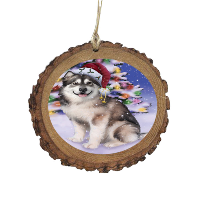 Winterland Wonderland Alaskan Malamute Dog In Christmas Holiday Scenic Background Wooden Christmas Ornament WOR49484