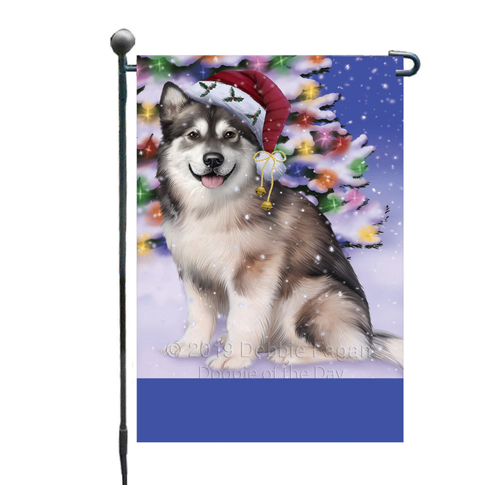 Personalized Winterland Wonderland Alaskan Malamute Dog In Christmas Holiday Scenic Background Custom Garden Flags GFLG-DOTD-A61192