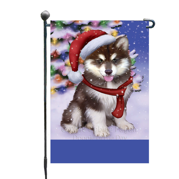 Personalized Winterland Wonderland Alaskan Malamute Dog In Christmas Holiday Scenic Background Custom Garden Flags GFLG-DOTD-A61193