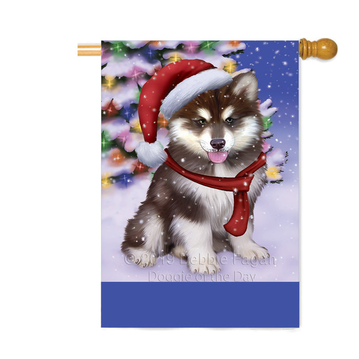 Personalized Winterland Wonderland Alaskan Malamute Dog In Christmas Holiday Scenic Background Custom House Flag FLG-DOTD-A61249