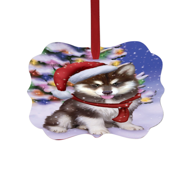 Winterland Wonderland Alaskan Malamute Dog In Christmas Holiday Scenic Background Double-Sided Photo Benelux Christmas Ornament LOR49485