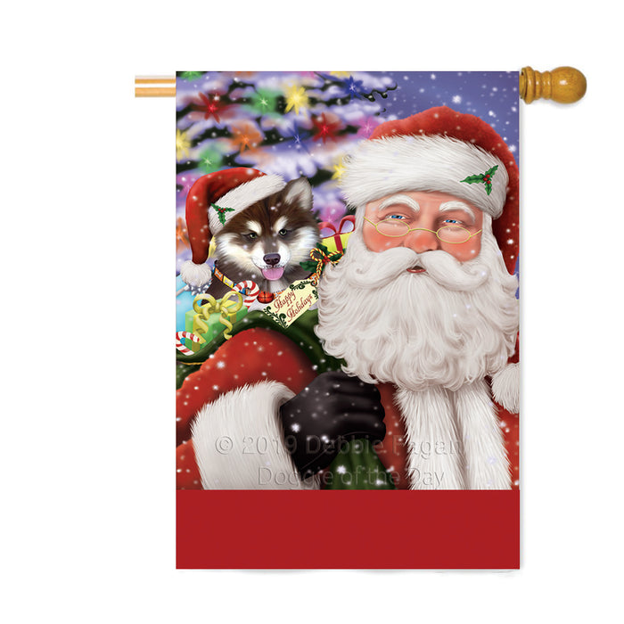 Personalized Santa Carrying Alaskan Malamute Dog and Christmas Presents Custom House Flag FLG-DOTD-A63379