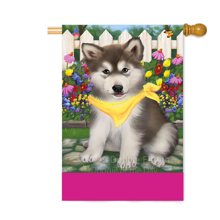 Personalized Spring Floral Alaskan Malamute Dog Custom House Flag FLG-DOTD-A62757