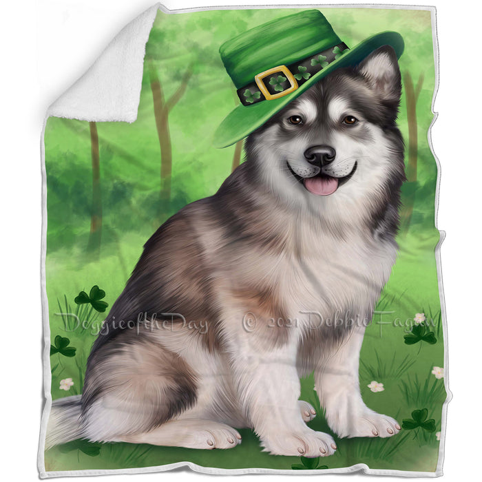 St. Patricks Day Irish Portrait Alaskan Malamute Dog Blanket BLNKT49170