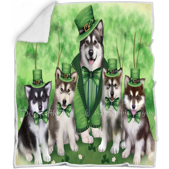 St. Patricks Day Irish Family Portrait Alaskan Malamute Dogs Blanket BLNKT49161