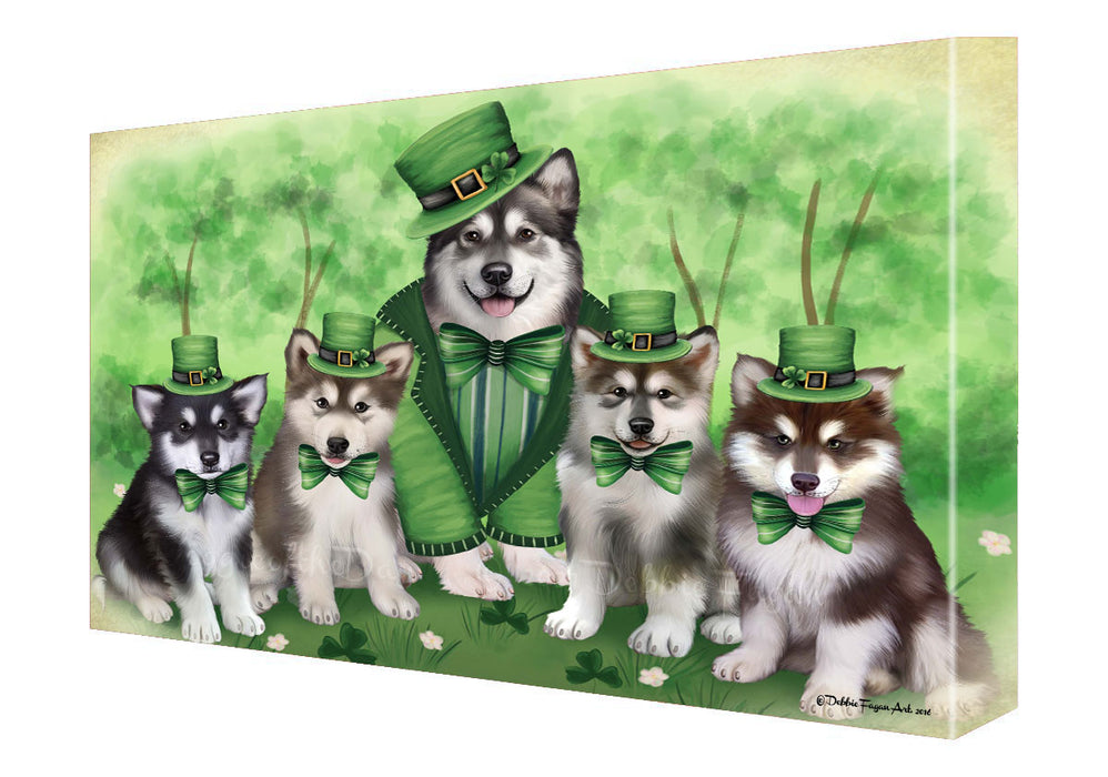 St. Patricks Day Irish Family Alaskan Malamute Dogs Canvas Wall Art - Premium Quality Ready to Hang Room Decor Wall Art Canvas - Unique Animal Printed Digital Painting for Decoration
