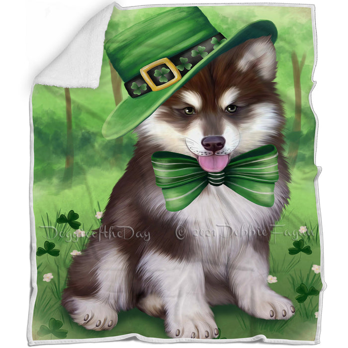 St. Patricks Day Irish Portrait Alaskan Malamute Dog Blanket BLNKT51564