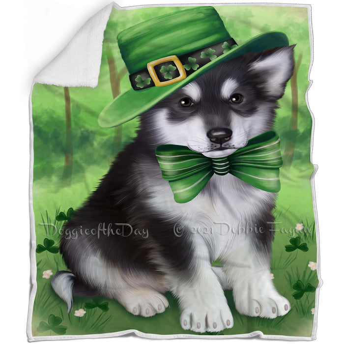 St. Patricks Day Irish Portrait Alaskan Malamute Dog Blanket BLNKT142303