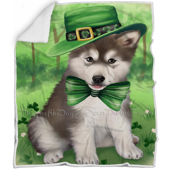 St. Patricks Day Irish Portrait Alaskan Malamute Dog Blanket BLNKT142304