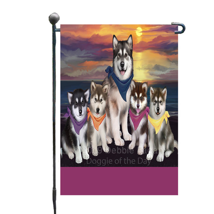 Personalized Family Sunset Portrait Alaskan Malamute Dogs Custom Garden Flags GFLG-DOTD-A60563