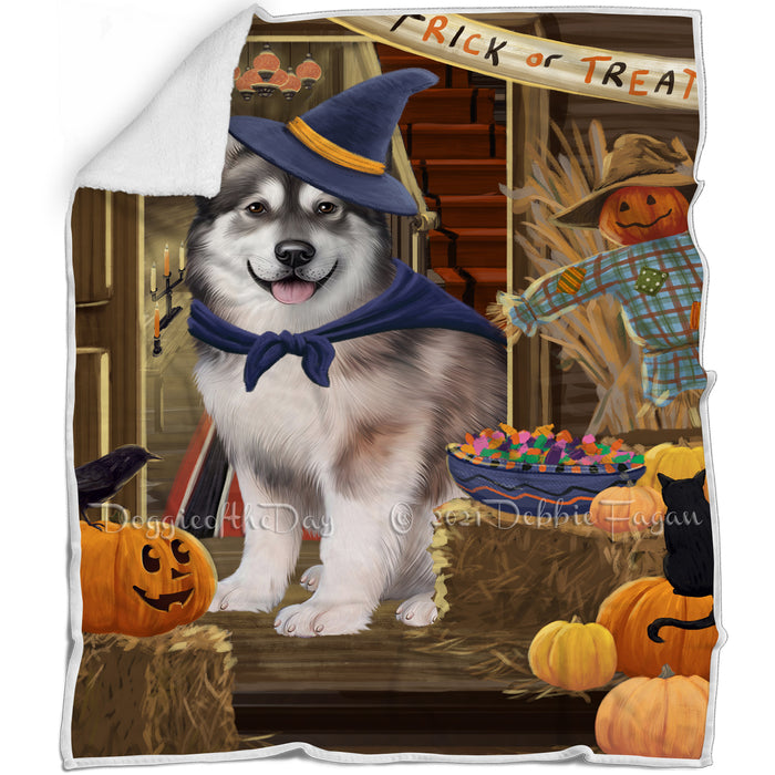 Enter at Own Risk Trick or Treat Halloween Alaskan Malamute Dog Blanket BLNKT93747