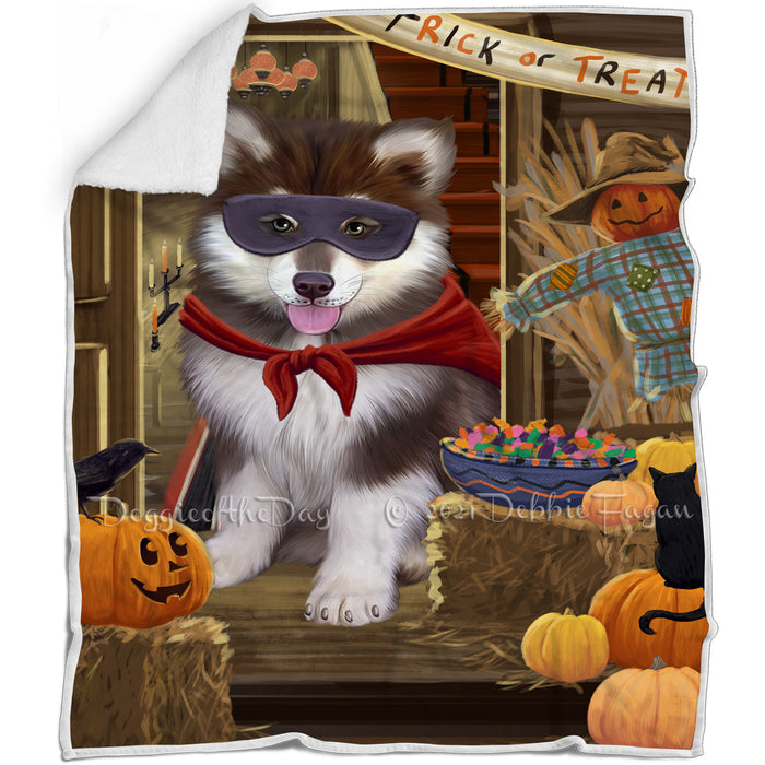 Enter at Own Risk Trick or Treat Halloween Alaskan Malamute Dog Blanket BLNKT93756